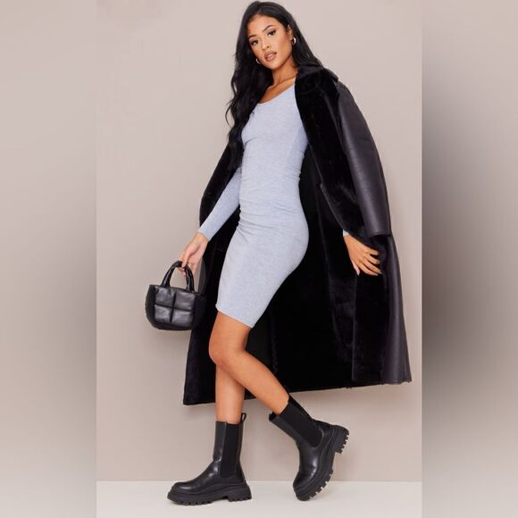 Effortless Elegance: NWT Tall Grey Long Sleeve Midi Dress - Picture 1 of 6